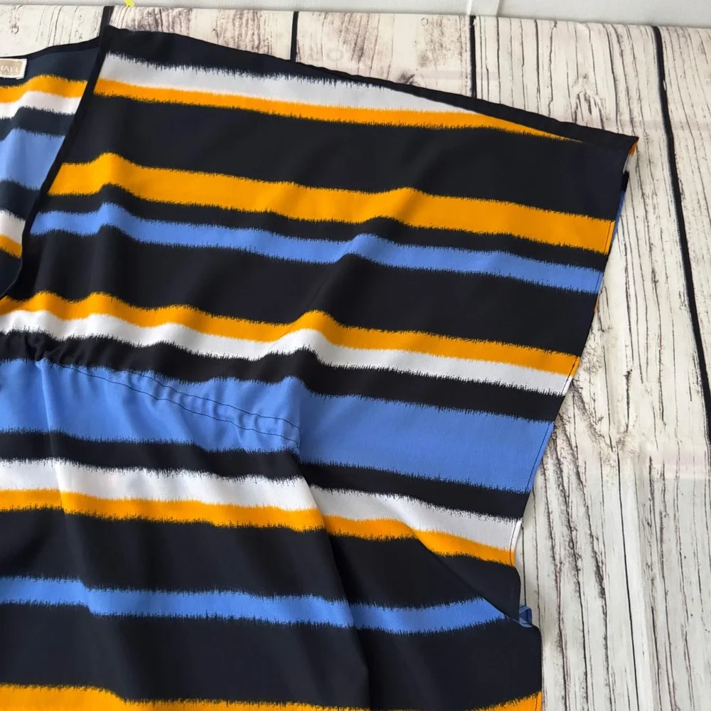 Michael Kors Womens Blue Orange Striped V-Neck Kaftan Empire Waist Top‎ Large